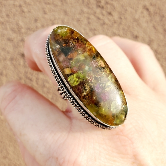 New Huge Natural Watermelon Tourmaline 925 Silver Statement Ring. - Picture 5 of 10